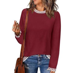 imageZeagoo Womens Crewneck Pullover Sweater Long Sleeve Knit Side Slit 2024 Fall Winter Sweater TopsWine Red