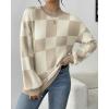 imageZeagoo Sweaters for Women 2025 Fashion Trendy Long Sleeve Turtleneck Pullover Lantern Knit Sweater TopsKhakiplaid