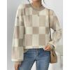 imageZeagoo Sweaters for Women 2025 Fashion Trendy Long Sleeve Turtleneck Pullover Lantern Knit Sweater TopsKhakiplaid