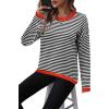 imageZeagoo Sweaters for Women Fall Outfits Trendy 2024 Long Sleeve Crew Neck Knit Pullover Sweater TopsBstriped Black