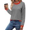 imageZeagoo Sweaters for Women Fall Outfits Trendy 2024 Long Sleeve Crew Neck Knit Pullover Sweater TopsBstriped Black