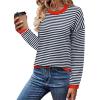 imageZeagoo Sweaters for Women Fall Outfits Trendy 2024 Long Sleeve Crew Neck Knit Pullover Sweater TopsBstriped Blue