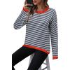 imageZeagoo Sweaters for Women Fall Outfits Trendy 2024 Long Sleeve Crew Neck Knit Pullover Sweater TopsBstriped Blue
