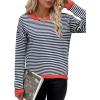 imageZeagoo Sweaters for Women Fall Outfits Trendy 2024 Long Sleeve Crew Neck Knit Pullover Sweater TopsBstriped Blue
