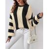 imageZeagoo Women 2024 Winter Oversized Sweater Crew Neck Long Sleeve Color Block Pullover Rib Knit Blouse Tops XS2XLApricot Black Stripe