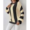 imageZeagoo Women 2024 Winter Oversized Sweater Crew Neck Long Sleeve Color Block Pullover Rib Knit Blouse Tops XS2XLApricot Black Stripe