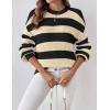 imageZeagoo Women 2024 Winter Oversized Sweater Crew Neck Long Sleeve Color Block Pullover Rib Knit Blouse Tops XS2XLBlack Apricot Stripe
