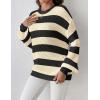 imageZeagoo Women 2024 Winter Oversized Sweater Crew Neck Long Sleeve Color Block Pullover Rib Knit Blouse Tops XS2XLBlack Apricot Stripe