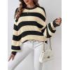 imageZeagoo Women 2024 Winter Oversized Sweater Crew Neck Long Sleeve Color Block Pullover Rib Knit Blouse Tops XS2XLBlack Apricot Stripe