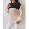 imageZeagoo Women 2024 Winter Oversized Sweater Crew Neck Long Sleeve Color Block Pullover Rib Knit Blouse Tops XS2XLBlack Pink