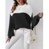 imageZeagoo Women 2024 Winter Oversized Sweater Crew Neck Long Sleeve Color Block Pullover Rib Knit Blouse Tops XS2XLBlack and White