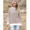 imageZeagoo Women 2024 Winter Oversized Sweater Crew Neck Long Sleeve Color Block Pullover Rib Knit Blouse Tops XS2XLBrown