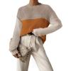 imageZeagoo Women 2024 Winter Oversized Sweater Crew Neck Long Sleeve Color Block Pullover Rib Knit Blouse Tops XS2XLKhaki Orange