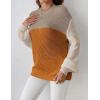 imageZeagoo Women 2024 Winter Oversized Sweater Crew Neck Long Sleeve Color Block Pullover Rib Knit Blouse Tops XS2XLKhaki Orange