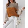 imageZeagoo Women 2024 Winter Oversized Sweater Crew Neck Long Sleeve Color Block Pullover Rib Knit Blouse Tops XS2XLKhaki Orange