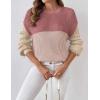 imageZeagoo Women 2024 Winter Oversized Sweater Crew Neck Long Sleeve Color Block Pullover Rib Knit Blouse Tops XS2XLPink Khaki