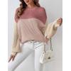 imageZeagoo Women 2024 Winter Oversized Sweater Crew Neck Long Sleeve Color Block Pullover Rib Knit Blouse Tops XS2XLPink Khaki