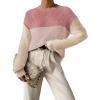 imageZeagoo Women 2024 Winter Oversized Sweater Crew Neck Long Sleeve Color Block Pullover Rib Knit Blouse Tops XS2XLPink Khaki