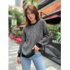 imageZeagoo Women 2024 Winter Oversized Sweater Crew Neck Long Sleeve Color Block Pullover Rib Knit Blouse Tops XS2XLRe Black