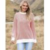 imageZeagoo Women 2024 Winter Oversized Sweater Crew Neck Long Sleeve Color Block Pullover Rib Knit Blouse Tops XS2XLRed