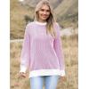 imageZeagoo Women 2024 Winter Oversized Sweater Crew Neck Long Sleeve Color Block Pullover Rib Knit Blouse Tops XS2XLRose Red