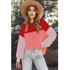 imageZeagoo Women 2024 Winter Oversized Sweater Crew Neck Long Sleeve Color Block Pullover Rib Knit Blouse Tops XS2XLRose Red Pink