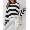 imageZeagoo Women 2024 Winter Oversized Sweater Crew Neck Long Sleeve Color Block Pullover Rib Knit Blouse Tops XS2XLSmall Black Striped Color Bloack White