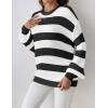 imageZeagoo Women 2024 Winter Oversized Sweater Crew Neck Long Sleeve Color Block Pullover Rib Knit Blouse Tops XS2XLSmall Black Striped Color Bloack White