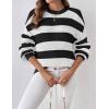 imageZeagoo Women 2024 Winter Oversized Sweater Crew Neck Long Sleeve Color Block Pullover Rib Knit Blouse Tops XS2XLSmall Black Striped Color Bloack White