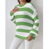 imageZeagoo Women 2024 Winter Oversized Sweater Crew Neck Long Sleeve Color Block Pullover Rib Knit Blouse Tops XS2XLWhite Green Striped