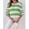 imageZeagoo Women 2024 Winter Oversized Sweater Crew Neck Long Sleeve Color Block Pullover Rib Knit Blouse Tops XS2XLWhite Green Striped