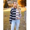 imageZeagoo Womens Striped Oversized Sweater 2024 Crew Neck Long Sleeve Knitted Color Block Casual Loose Pullover TopNavypurple Stripe