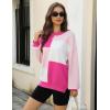 imageZeagoo Womens Striped Oversized Sweater 2024 Crew Neck Long Sleeve Knitted Color Block Casual Loose Pullover TopPink Block