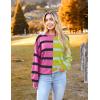 imageZeagoo Womens Striped Oversized Sweater 2024 Crew Neck Long Sleeve Knitted Color Block Casual Loose Pullover TopRose Redyellow Stripe