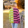 imageZeagoo Womens Striped Oversized Sweater 2024 Crew Neck Long Sleeve Knitted Color Block Casual Loose Pullover TopRose Redyellow Stripe