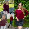 imageZeagoo Womens Sweaters Cute Long Sleeve Off The Shoulder Pullover Tops Hollow Out Crochet Dressy Casual OutfitsAwine Red
