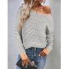imageZeagoo Womens Sweaters Cute Long Sleeve Off The Shoulder Pullover Tops Hollow Out Crochet Dressy Casual OutfitsGray Stripe