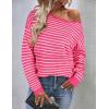 imageZeagoo Womens Sweaters Cute Long Sleeve Off The Shoulder Pullover Tops Hollow Out Crochet Dressy Casual OutfitsHot Pink Stripe