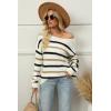 imageZeagoo Womens Sweaters Cute Long Sleeve Off The Shoulder Pullover Tops Hollow Out Crochet Dressy Casual OutfitsStripe 1