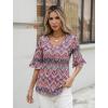 imageZeagoo Womens Tops Casual V Neck Shirts Floral Solid Blouse Ruffle Tunics 34 Sleeve Tshirt SXXLBoho Printing