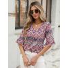 imageZeagoo Womens Tops Casual V Neck Shirts Floral Solid Blouse Ruffle Tunics 34 Sleeve Tshirt SXXLBoho Printing