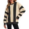 imageZeagoo Women 2024 Winter Oversized Sweater Crew Neck Long Sleeve Color Block Pullover Rib Knit Blouse Tops XS2XLApricot Black Stripe
