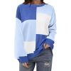 imageZeagoo Womens Striped Oversized Sweater 2024 Crew Neck Long Sleeve Knitted Color Block Casual Loose Pullover TopBlue Block