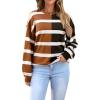 imageZeagoo Womens Striped Oversized Sweater 2024 Crew Neck Long Sleeve Knitted Color Block Casual Loose Pullover TopBrownblack Stripe