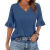 imageZeagoo Womens Tops Casual V Neck Shirts Floral Solid Blouse Ruffle Tunics 34 Sleeve Tshirt SXXLBlue