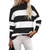 imageZeagoo Womens Turtleneck Sweater 2024 Fall Winter Chunky Knitted Pullover High Low Hem Trendy Basic Jumper TopBlack Stripe