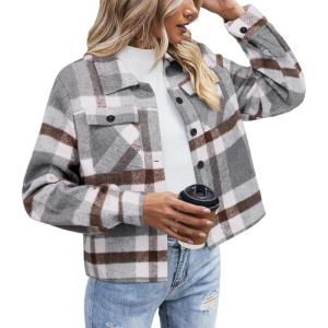 imageZeagoo Flannels for Women Cropped Shacket Jacket Fashion Plaid Button Down Shirt 2025 Fall Coat TopsYdl10