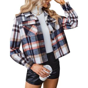 imageZeagoo Flannels for Women Cropped Shacket Jacket Fashion Plaid Button Down Shirt 2025 Fall Coat TopsYdl6