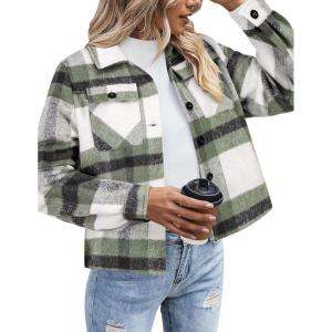 imageZeagoo Flannels for Women Cropped Shacket Jacket Fashion Plaid Button Down Shirt 2025 Fall Coat TopsZgw101
