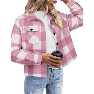 imageZeagoo Flannels for Women Cropped Shacket Jacket Fashion Plaid Button Down Shirt 2025 Fall Coat TopsZgw177